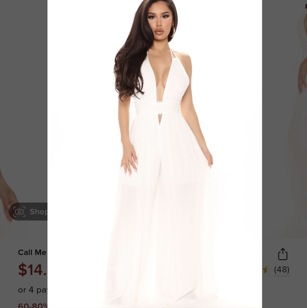 Fashion Nova White Call Me Later Wide Leg Halter Open Back Jumpsuit NWT